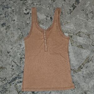 Aerie Buttoned Ribbed Tan Tank Top